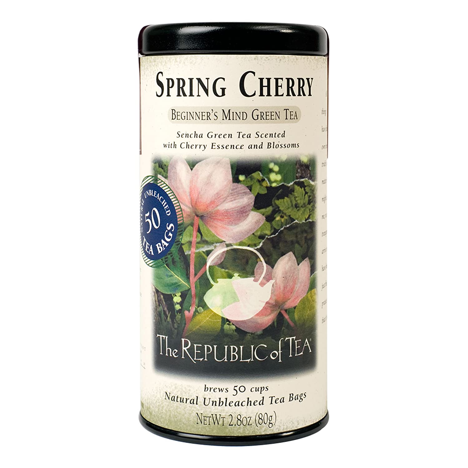 Beginner's Mind Tea - The essence of cherries & the sweet earthy taste of Japanese sencha leaves is a nice intro to the world of green teas. Peony flowers and white paklum (rare, white tea buds) give this tea its sweet, floral note. 50 natural, unbleached tea bags 2.8oz